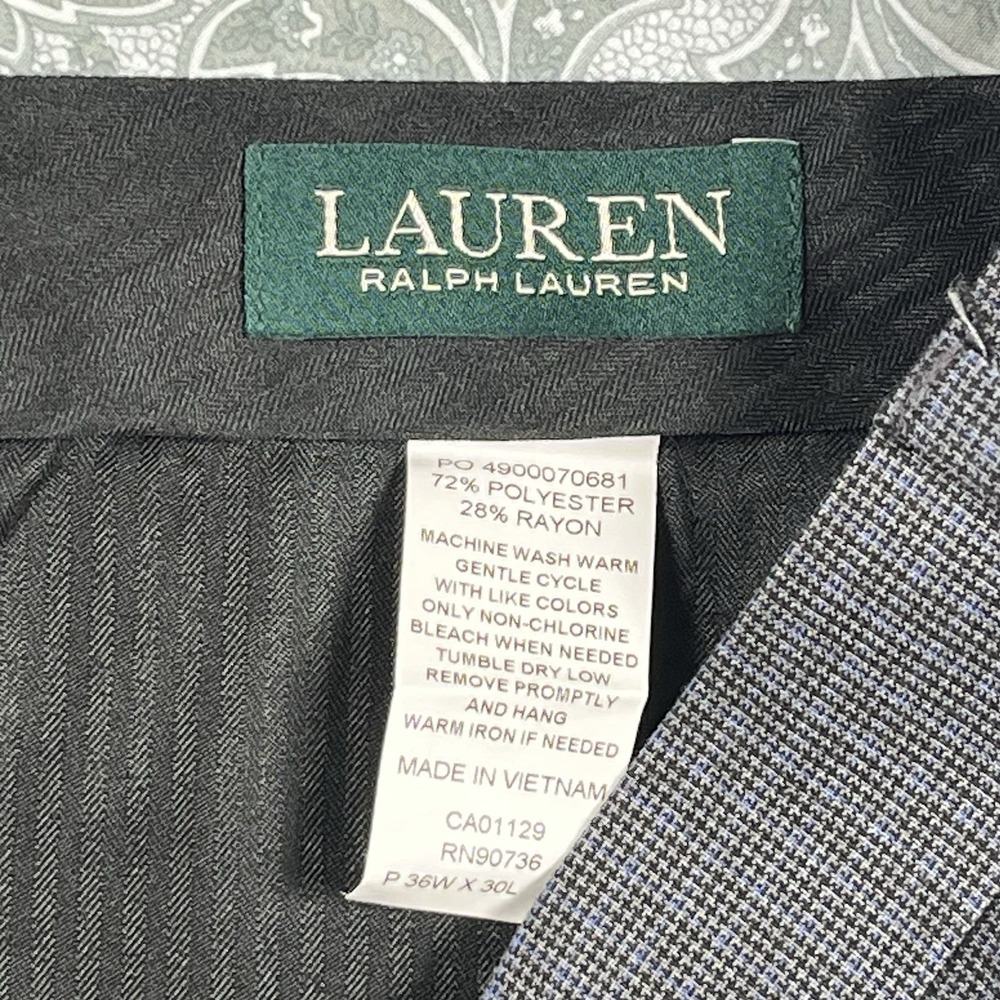 Ralph Lauren Dress Pants Mens Size 36x30 Gray Houndstooth Polyester Chino Slacks - Picture 4 of 8
